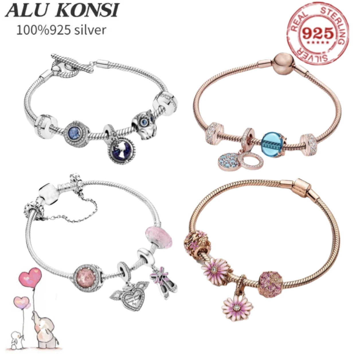 

100%925 Sterling silver European Fashion pan Charm Beaded Bracelet DIY Bangle For Women Couples Lover Original Gift Jewelry