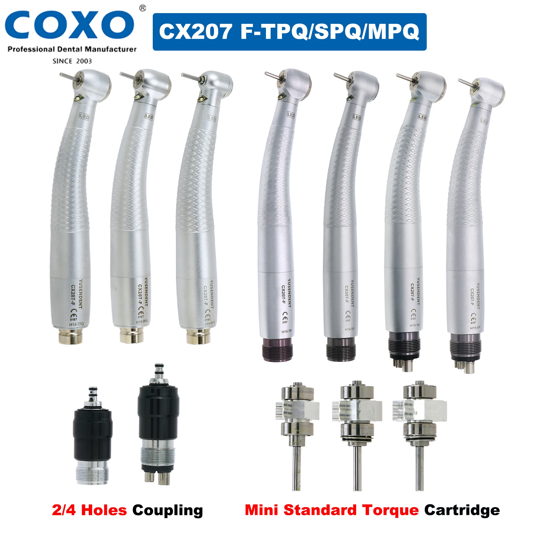 

COXO Dental LED Handpiece High Speed Handpiece E Generator 3 Water Spray Push Button Air Turbine 2/4 Holes Coupling Fit NSK