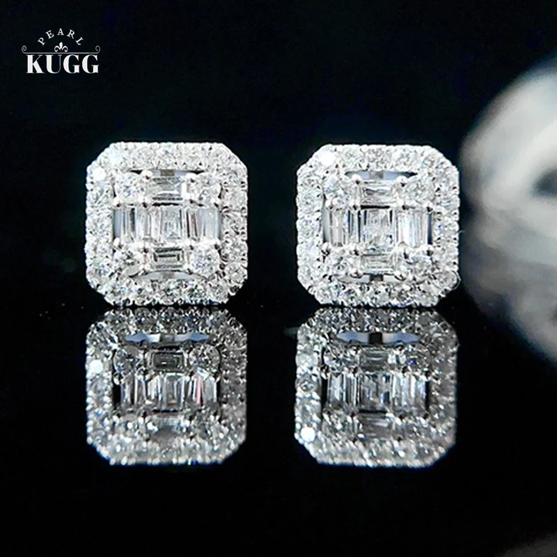 

KUGG 18K White Gold Earrings Natural Diamonds 0.50carat Fashion Square Design Exquisite Wedding Jewelry for Women Engagement