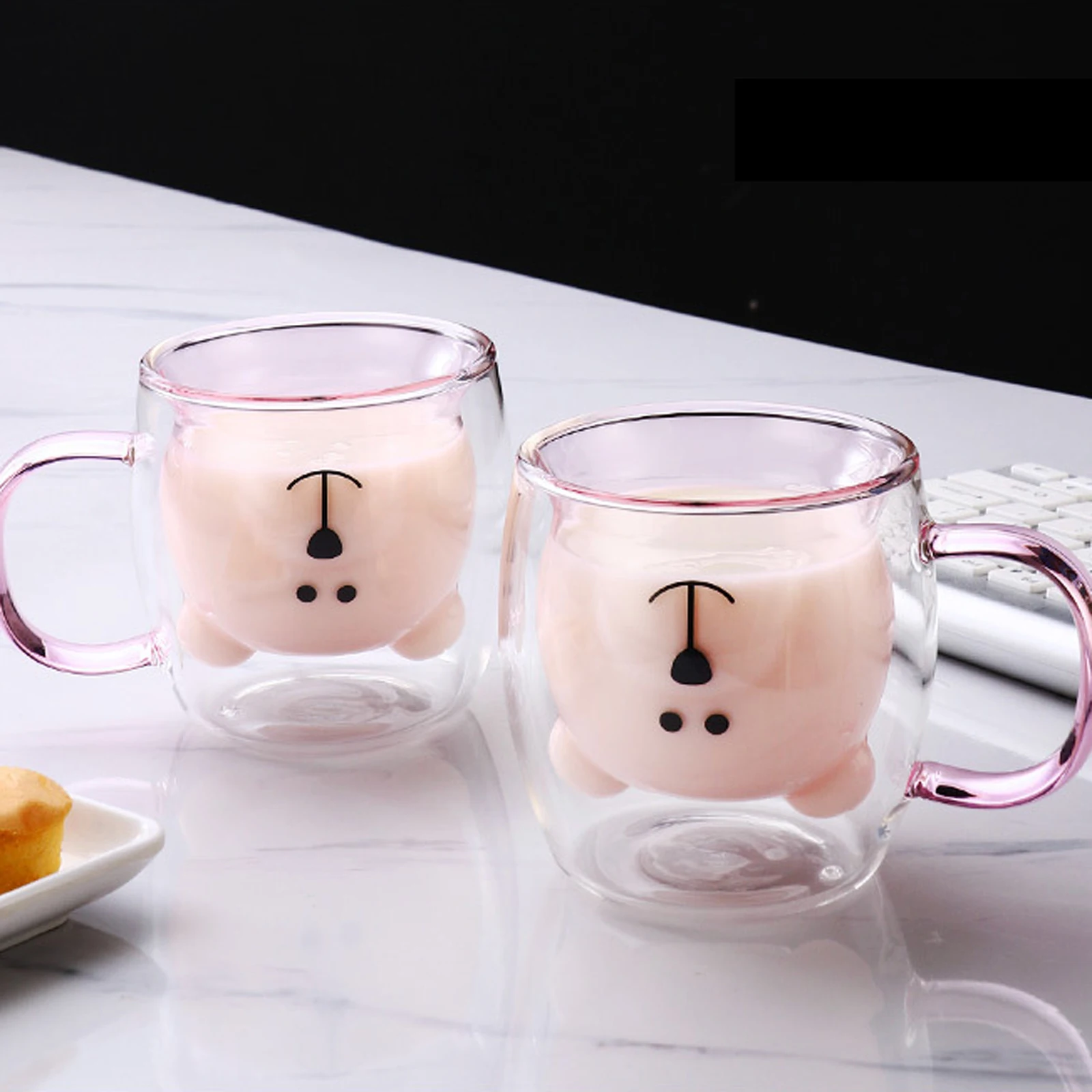 

JINGWAN Cute Bear Cup Double-walled Glass Practical 250ML Mugs Coffee Tea Milk Drink Mugs with Colorful Handles Birthday Gifts