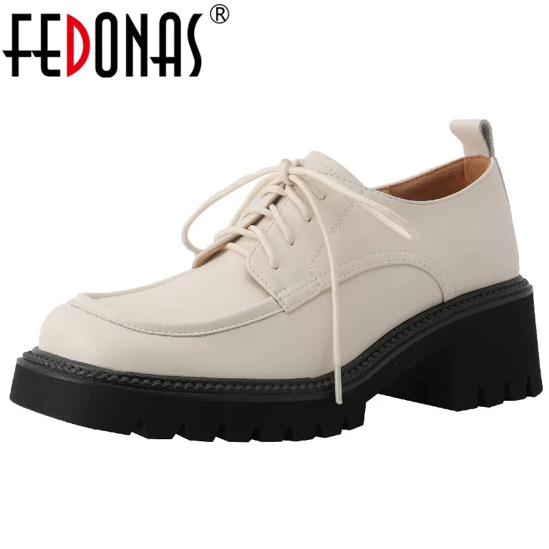 

Женские классические туфли-лодочки FEDONAS, повседневные туфли из натуральной кожи на платформе и толстом каблуке, на шнуровке, весна-осень