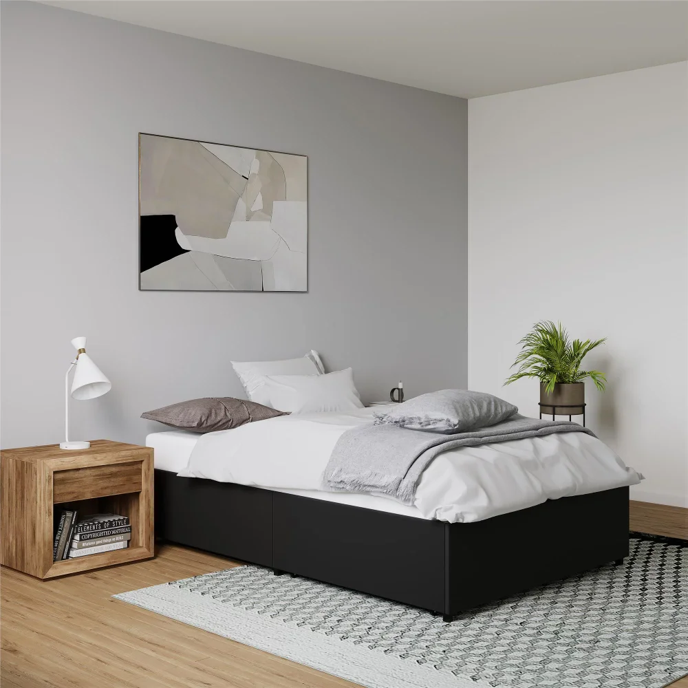 

River Street Designs Maven Platform Bed With Storage, Full, Black Faux Leather