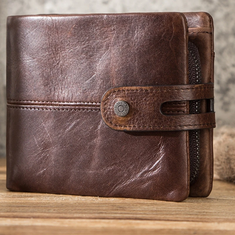 

Casual Men Wallets Crazy Horse Leather Short Coin Purse Hasp Design Wallet Cow Leather Clutch Wallets Male