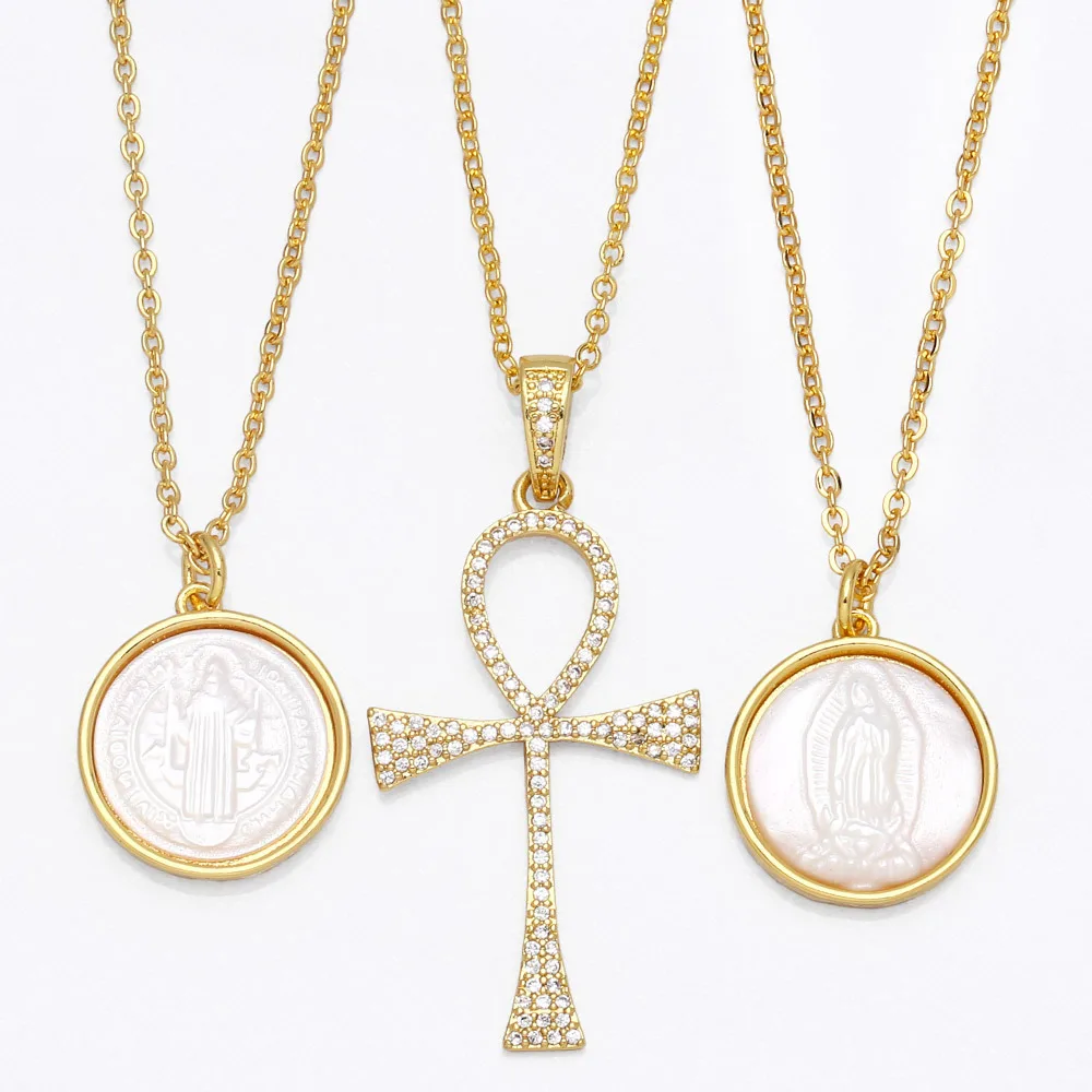

Zirconia Cross Pendant Round Virgin Mary Charm Neck Necklace For Men Women Choker Female Religion Christian Faith Jewelry Gift