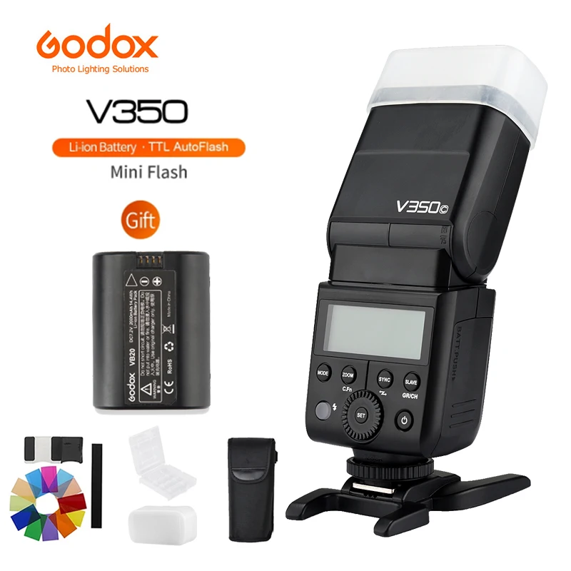 

Вспышка Godox V350 для камеры V350S/F/C/N/O, подходит для Sony Fuji Canon Nikon Olympus Micro, вспышка для однообъективной цифровой зеркальной камеры