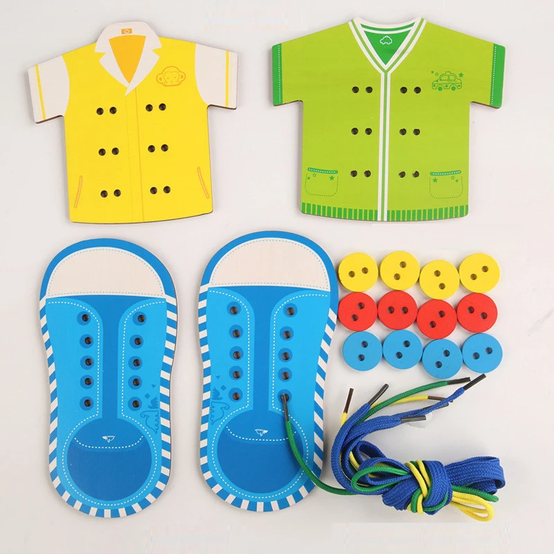 4 in 1 Montessori DIY Handmade Threading Beads Lacing Game Art and Crafts Early Educational Stringing Toy for Baby Children