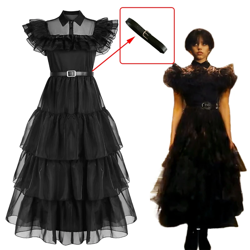 

Wednesday Addams Wednesday Cosplay Costume Black Dress Outfits Kids Adult Halloween Carnival Dancing Party Suit for Women Girls