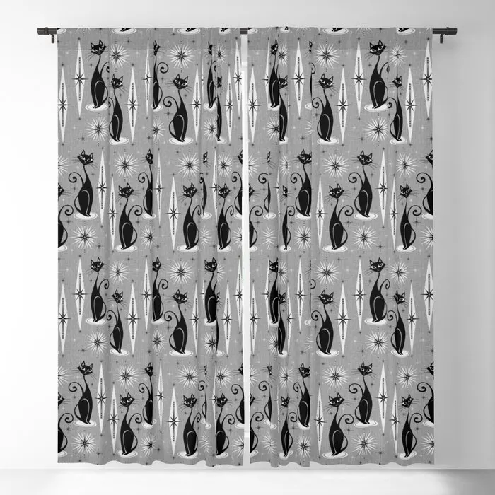 

Gray Medieval Meow Atomic Cat Blackout Curtains 3D Print Window Curtains for Bedroom Living Room Decor Window Treatments