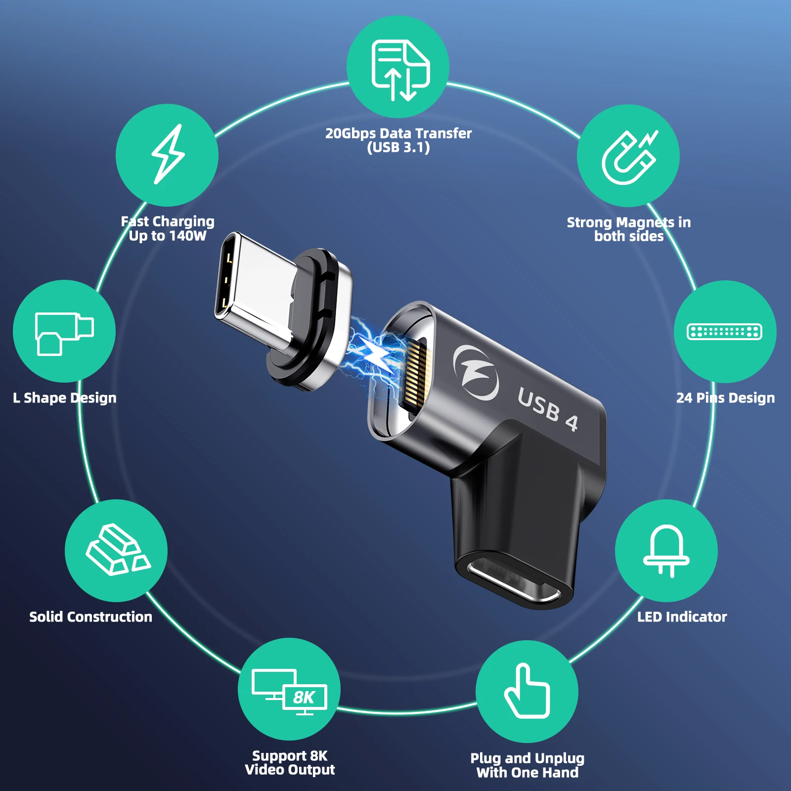 Адаптер USB C на 8K @ 60 Гц 140 Вт 20 Гбит/с