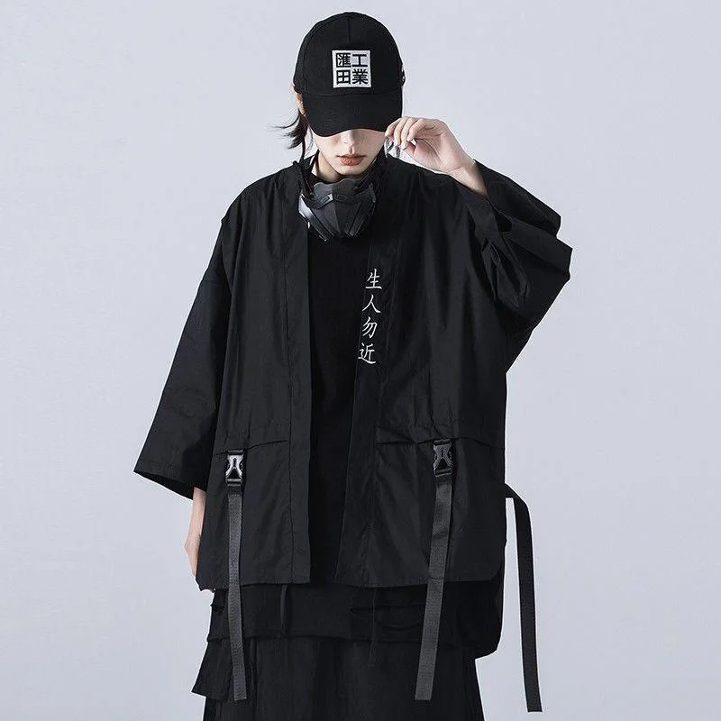 

Harajuku Fashion Women Taoist Robes Casual Cardigan Short-sleeved Shirt Japanese Style Summer Bat Sleeve Jacket Ribbons Unisex