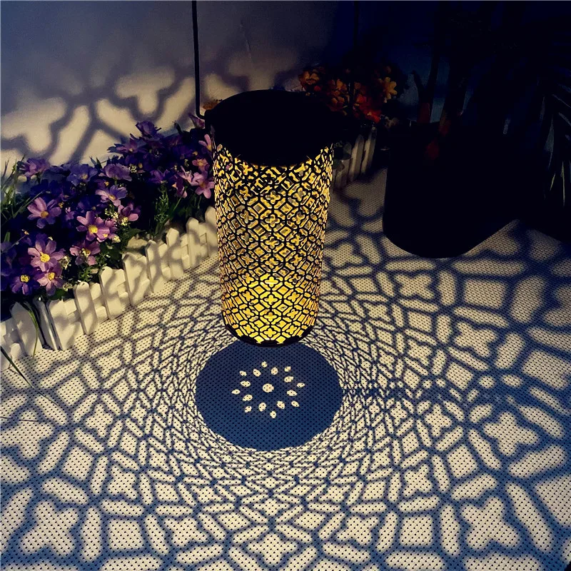 

Solar Pattern Projection Lamp Hollow Solar Table Lights Portable Lantern Garden Courtyard Outdoor Walkway Decor Hanging Lamp