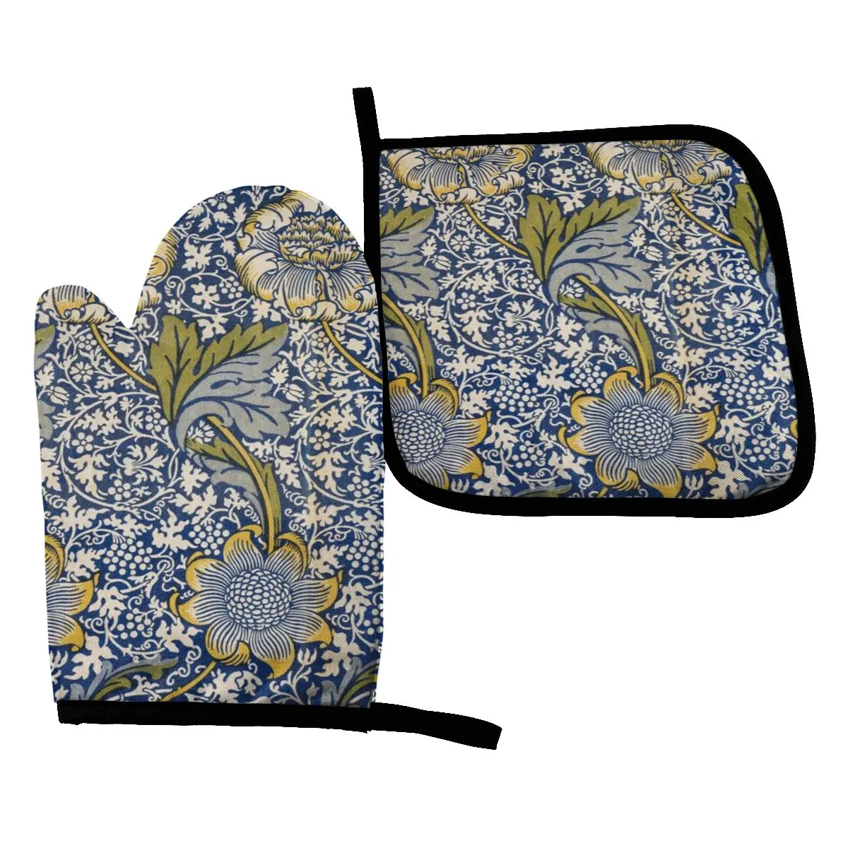 

2PCS/Set Plant Kitchen Gloves Baking Oven Cooking Oven Mitts Polyester Potholder Pad Gloves Microwave Insulation Mat