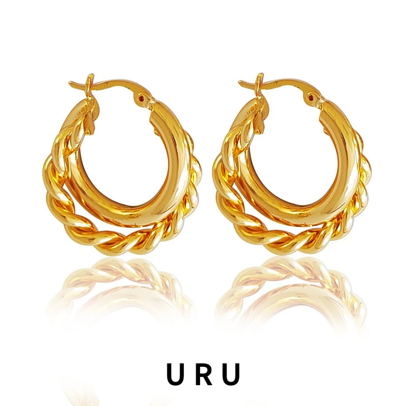 

Trendy Jewelry Double Distorted Metal Earrings Popular Design Hot Selling Hoop Earrings For Women Accessories