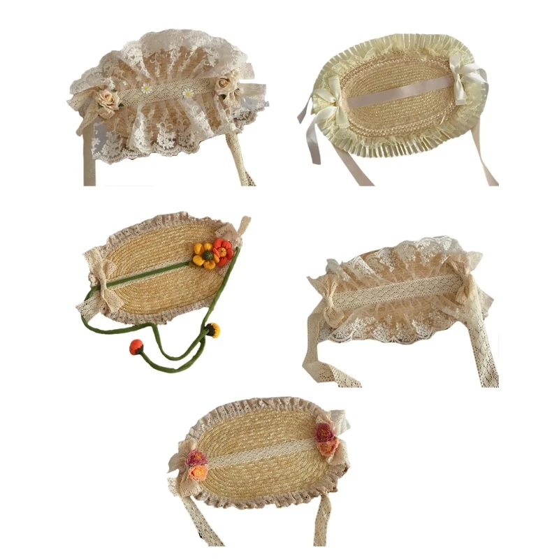 

Handwoven Straw Hat Kids Girl Summer Camping Cap 3-7Y Girl Lolita-Style Hat H37A