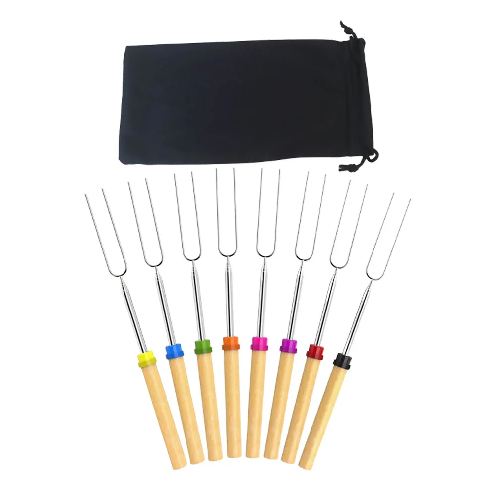 

9pcs Tool Portable Telescopic Handle Outdoor Barbecue Fork Storage Bag Fork