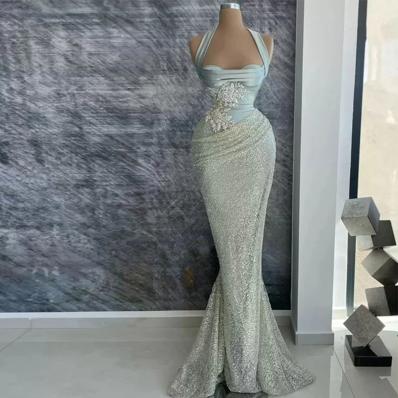 

Атласные вечерние платья с лямкой на шее и юбкой-годе