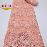 high quality hand made beads lace fabric luxury embroideri for african nigeria woman dress party wedding bridal 5yards sewing