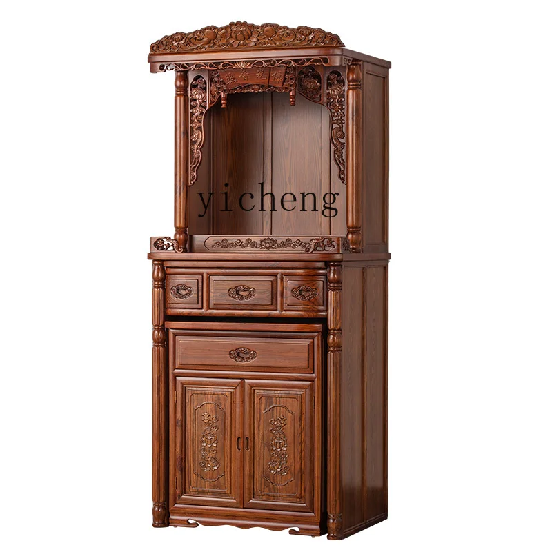 XL новый китайский вертикальный шкаф God of Wealth золото шелковый тиковый алтарный