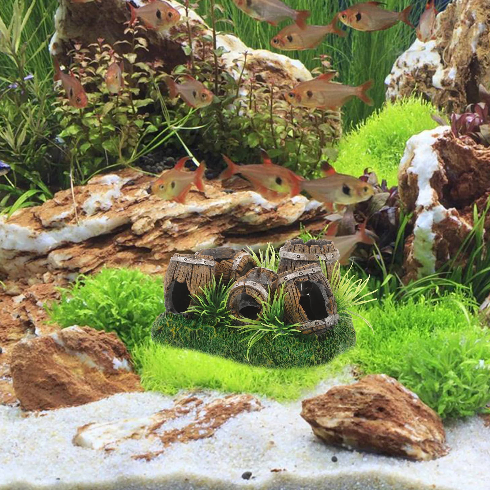 Fish Tank Barrel Ornaments Resin Aquarium Decor Shrimp Cave Hideout and House Brine Hatchery