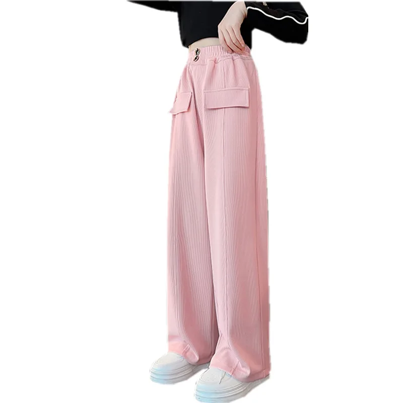 

Pants for Girls Spring Pink White Black Knit Loose Wide Leg Trousers 10 11 12 13 14Years Teen Kids Sweatpants Children's Clothes
