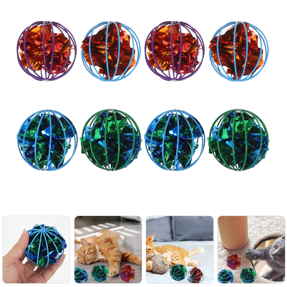 

8pcs Pet Cage Crinkle Ball Toy Colorful Pet Cat Interactive Balls Hanging Crinkle Ball Pet Teaser