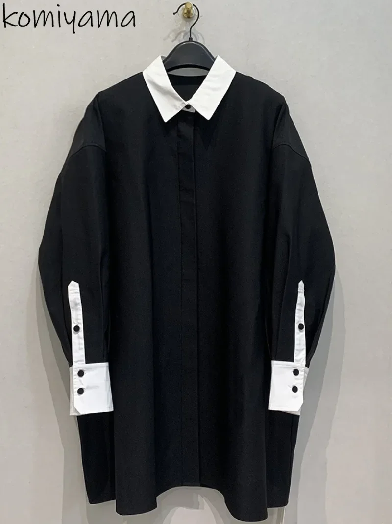 Рубашка женская с длинным рукавом однобортная Свободная блузка лацканами в