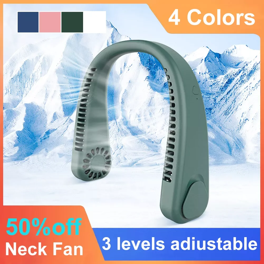 

NEW2023 Hanging Neck Fan Portable Cooler Fan Leafless 360 Degree Neckband Fan Air Outlets 1200mAh Portable USB Rechargeable Mini