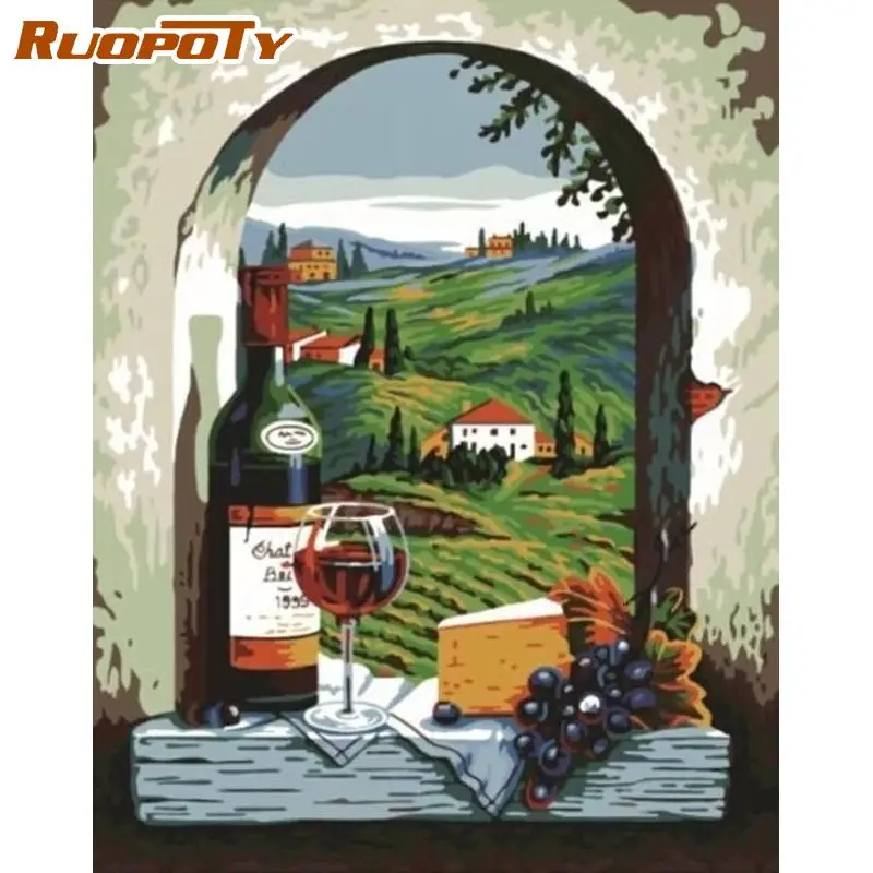 

RUOPOTY Oil Painting By Numbers Handpainted Picture Drawing Outdoor Landscape Diy Crafts On Canvas Gift For Adults Home Garden