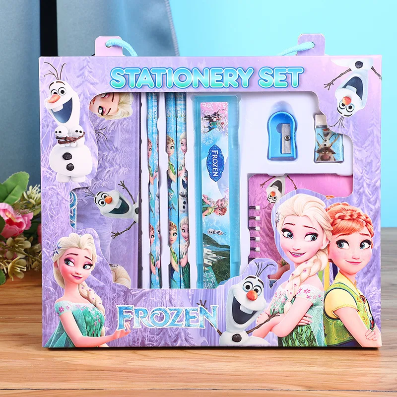 

Disney Mickey Mouse Minnie Stationery Set Cartoon Frozen Princess Kids Opening School Handheld Anime Stationery Christmas Gifts