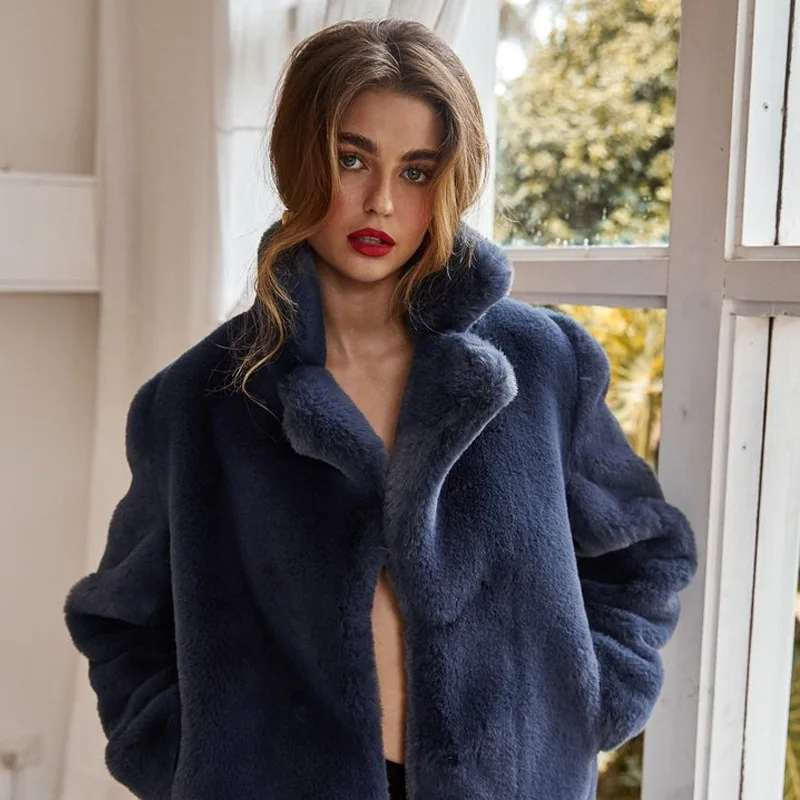 Women's Fur Jacket Faux Fur Coat Female Short Stitching Rex Rabbit Fur Artificial Fur Coat Faux Fur Coat