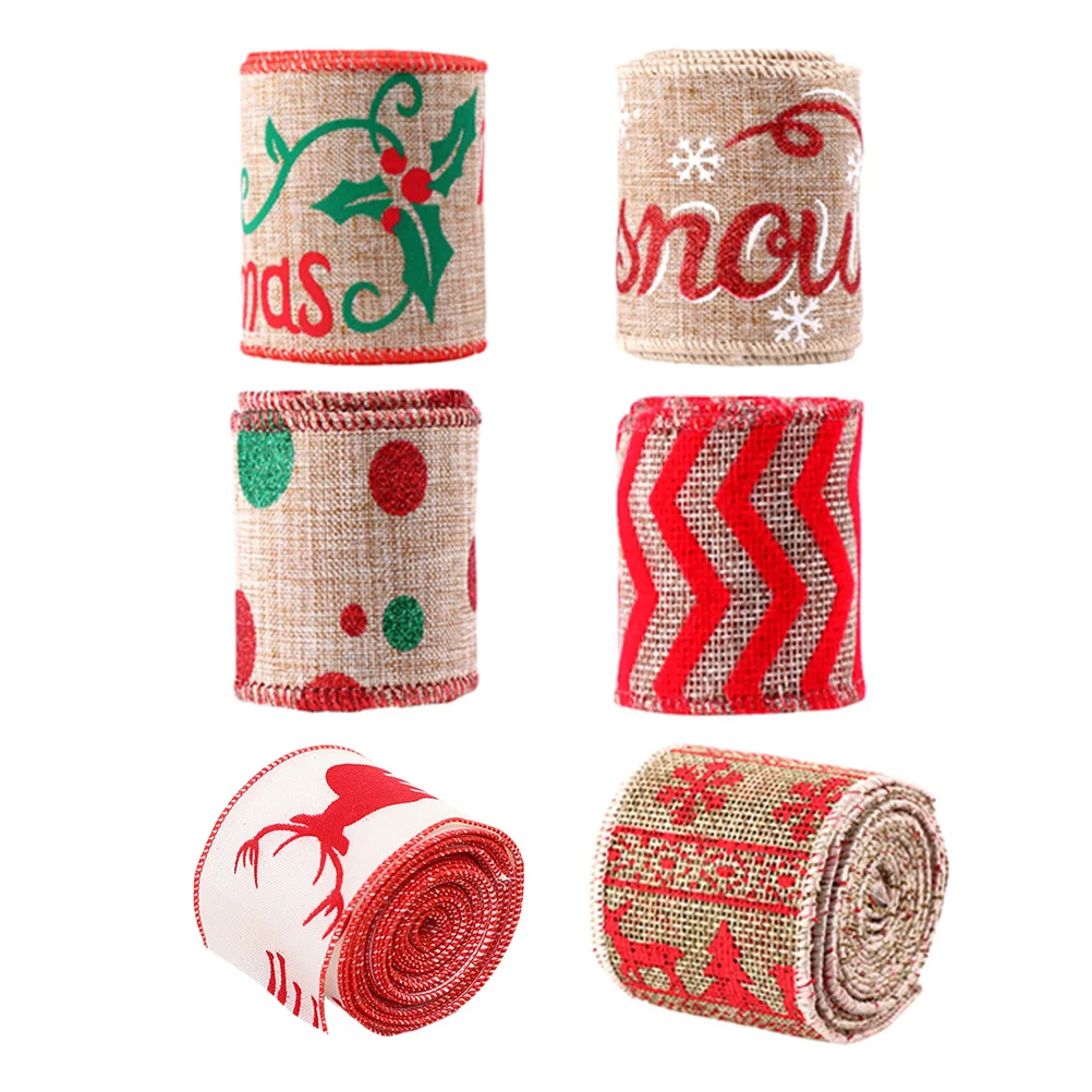 

6 Rolls Christmas Wired Burlap Holiday Ribbon Gift Wrapping Burlap Ribbon Decor