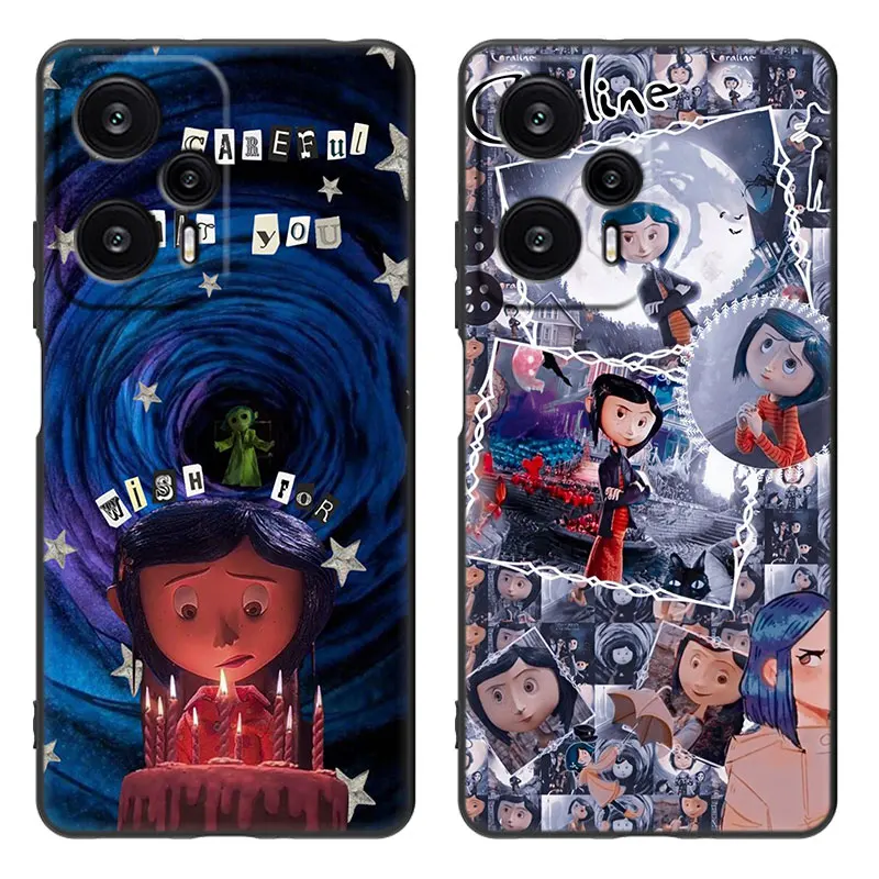 Чехол Coraline and the magic door с рисунком из мультфильма черный чехол для Xiaomi Mi POCO X6 Pro F5 M6 X5