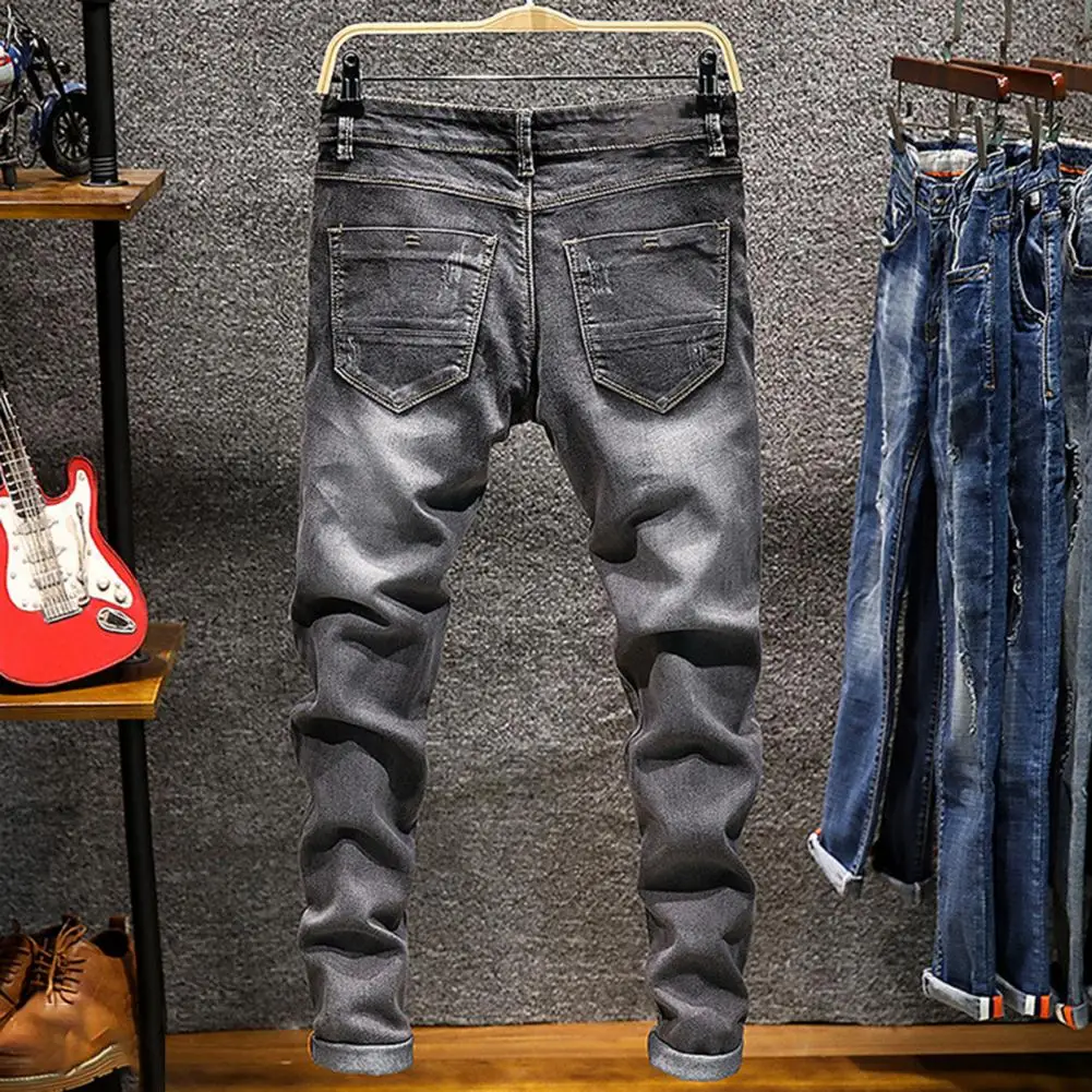 

Chic Men Pants Colorfast Men Trousers Elastic Long Stretch Men Jeans Match Top
