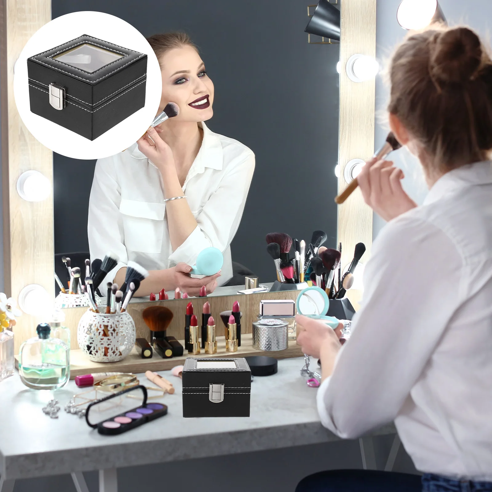 

2Grids High-End Watch Box PU Storage Wrist Watch Case Exquisite Jewelry Display Organizer Simple Classic and Wooden Holder