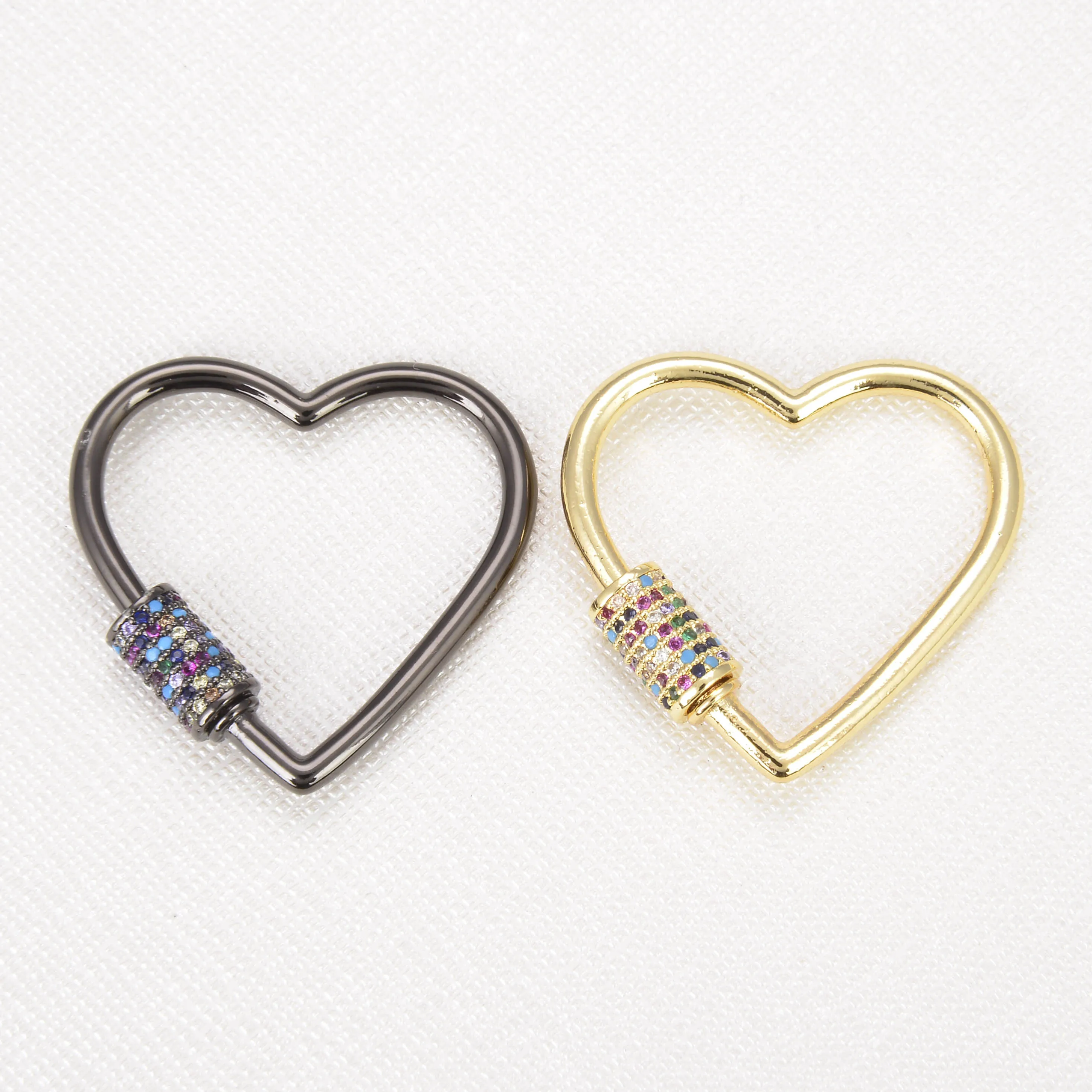 

2PCS Heart Screw Clasp Inlay Zircon Necklace Chains Jewelry Making diy Earrings Pendant Bracelet Charm for women Girl 31mm*31mm