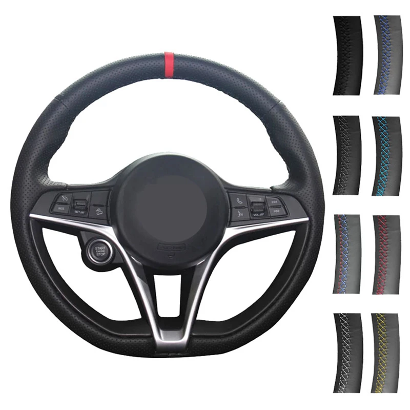 

Автомобильные аксессуары «сделай сам», оплетка на руль, оплетка из натуральной кожи для Alfa Romeo Giulia 2016 2017 2018 Stelvio 2017