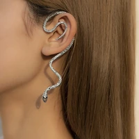1pc brass snake earing clips without piercing punk rhinestone clip earrings ear cuffs for women men black fake piercing jewelry