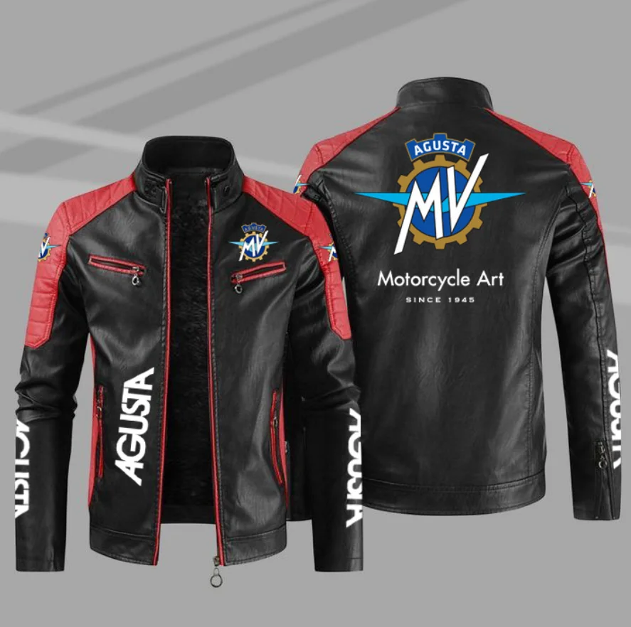 New MV Agusta Logo PU Leather Men's Jacket  Motorcycle Jacket Men Slim Fit Leather Mens Jackets