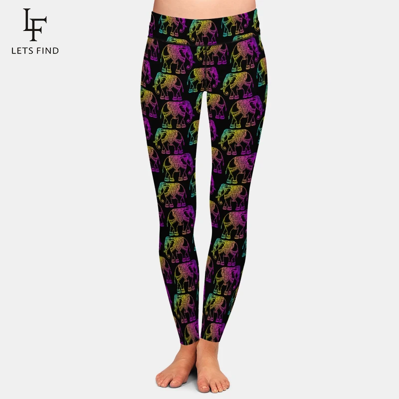 LETSFIND High Quaility Cute Cartoon Elephant Print Women Leggings High Waist Soft Fitness Leggings