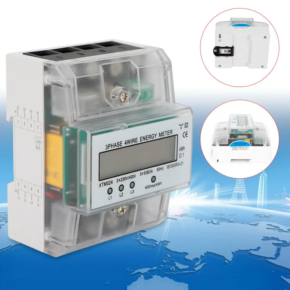

3 Phase 4 Wire Energy Meter 230/400V Energy Consumption kWh Meter Digital Electric Power Meter