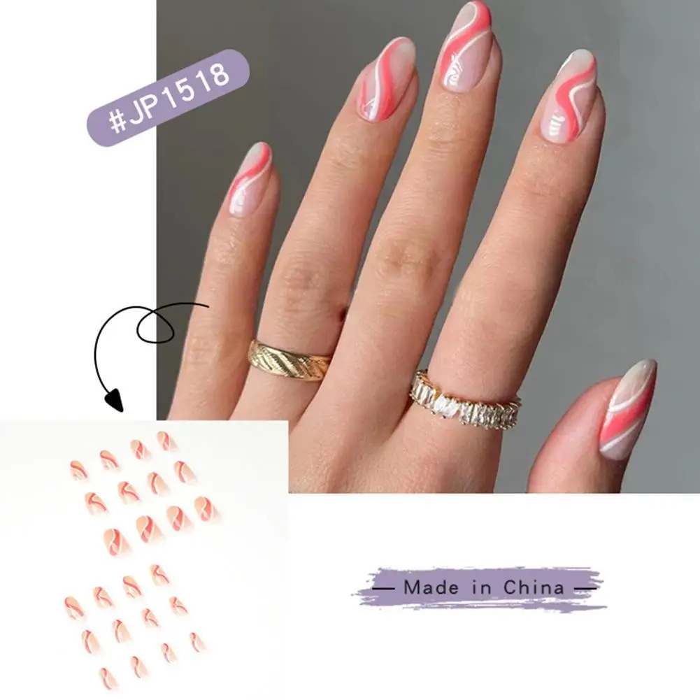 24 шт. Длинные накладные ногти на французский балет для ногтей искусственные с