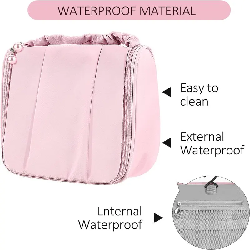 Toiletry Bag with Hanging Hook, Portable Cosmetic Travel Bag for Women, Waterproof Makeup Storage Toiletries Organizer