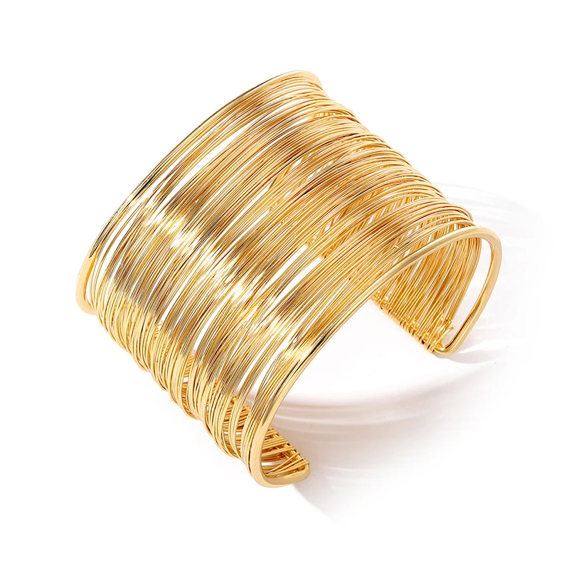 

Punk Exaggerated Gold Color Opening Wires Bracelets for Women Hip Hop Simple Vintage Cuff Bangles Trendy Party Casual Jewelry