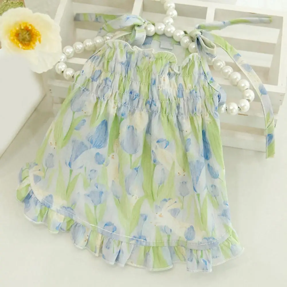 

Stylish Cat Dress Ruffle Hem Breathable Floral Print Pet Cat Dog Camisole Dress Easy-wearing Pet Dress Pet Supplies