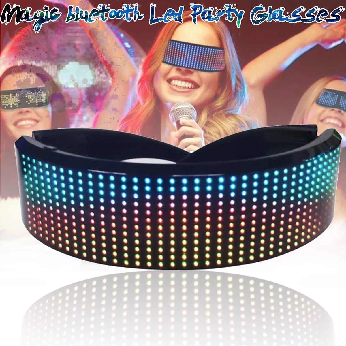 

Magic bluetooth Led Party Glasses APP Control Shield Luminous Glasses USB Charge DIY Quick Flash Full Color Led Shining Glasses