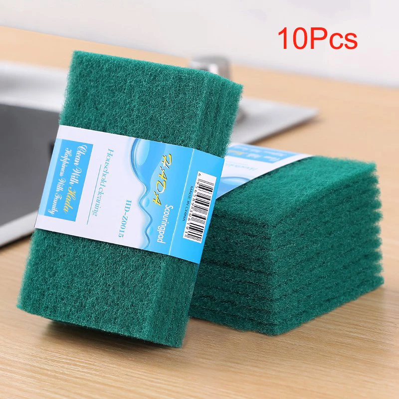 

10pcs Multi-purpose Green Washing Sponge Scouring Pad Kitchen Anti-oil Bowl Dishwash Clean Scrub Cleaning Pad Household Cleaning