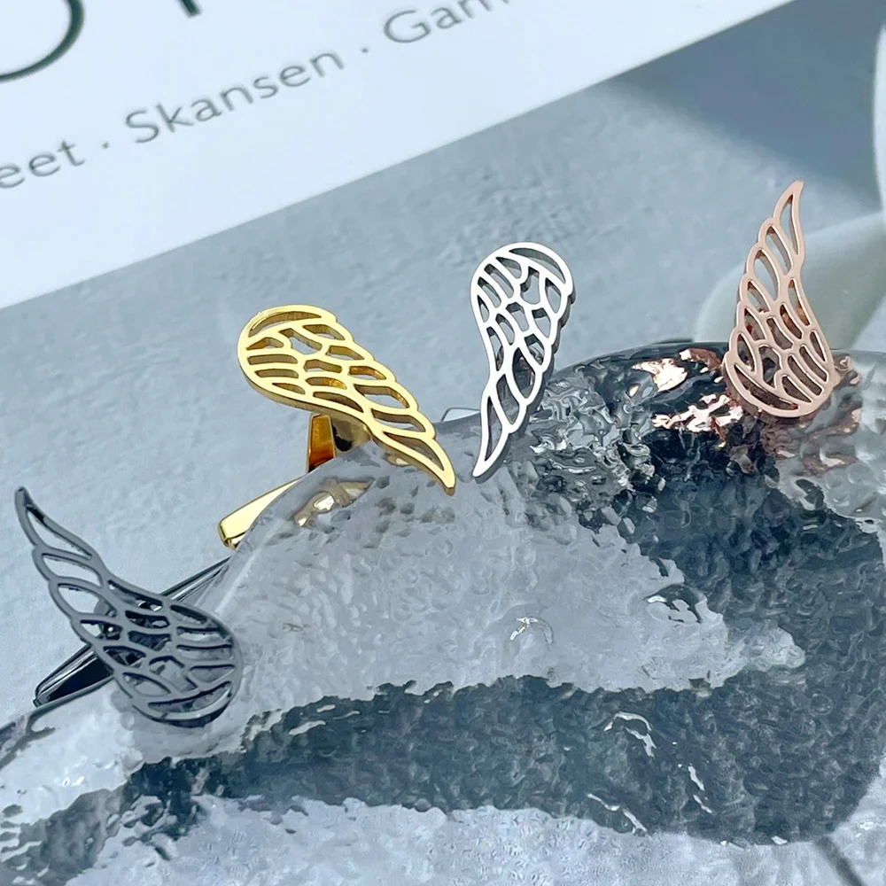 

Fashion Design Angel Wings Cufflink for Men Stylish Stainless Steel Gold Wing Hollow Cuff Cufflinks shirt Men's Jewelry Gift