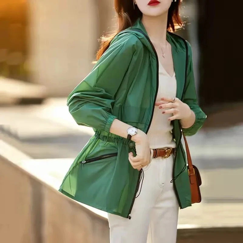 Women Jacket 2022 Female Summer Jackets Casual Simplicity Loose Hooded Solid Color Sunscreen Clothes Lady Slim Tops