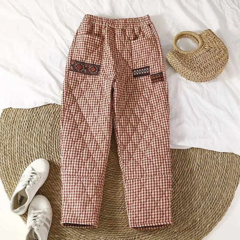 Женские клетчатые хлопковые брюки