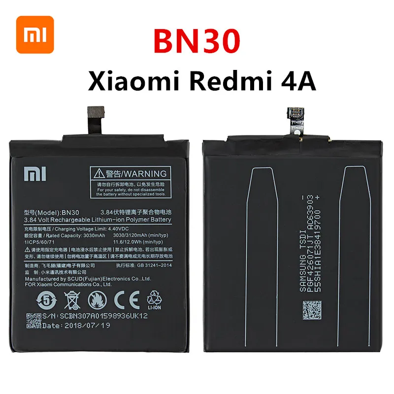 

Xiao mi 100% Orginal BN30 3120mAh Battery For Xiaomi Redmi 4A Redmi4A BN30 High Quality Phone Replacement Batteries